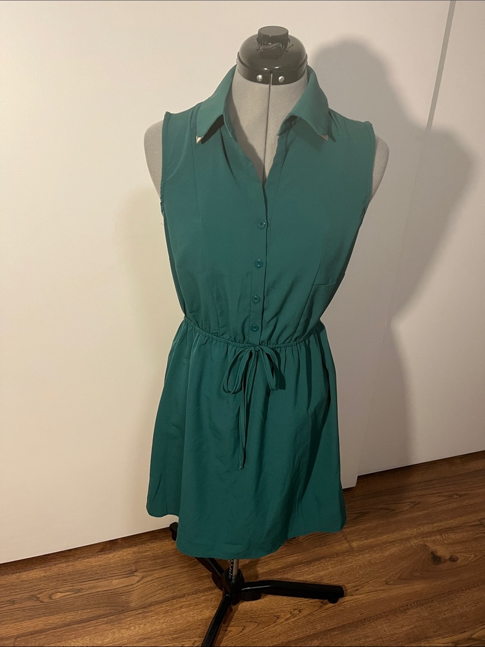 BeBop Sleeveless Teal-Green Shirt Dress with Drawstring